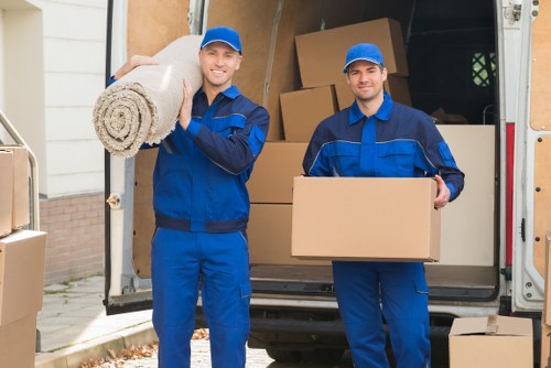 Workers and van transport scene representing ethical moving operations